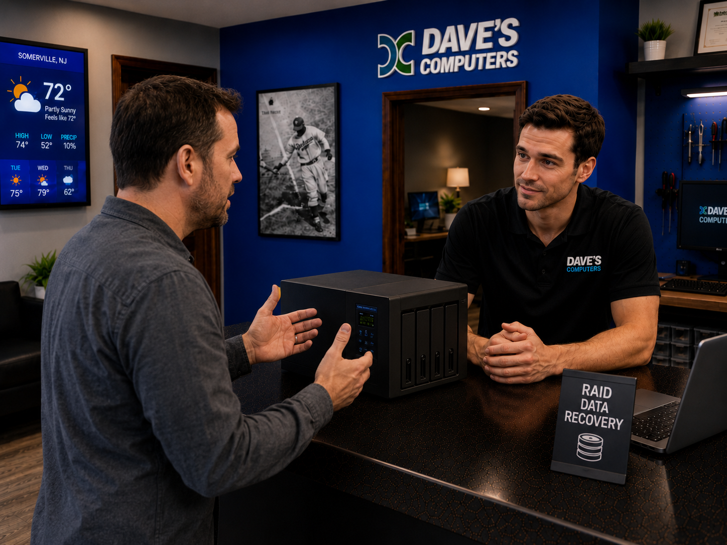 Technician consulting on RAID data recovery at Dave's Computers Somerville NJ